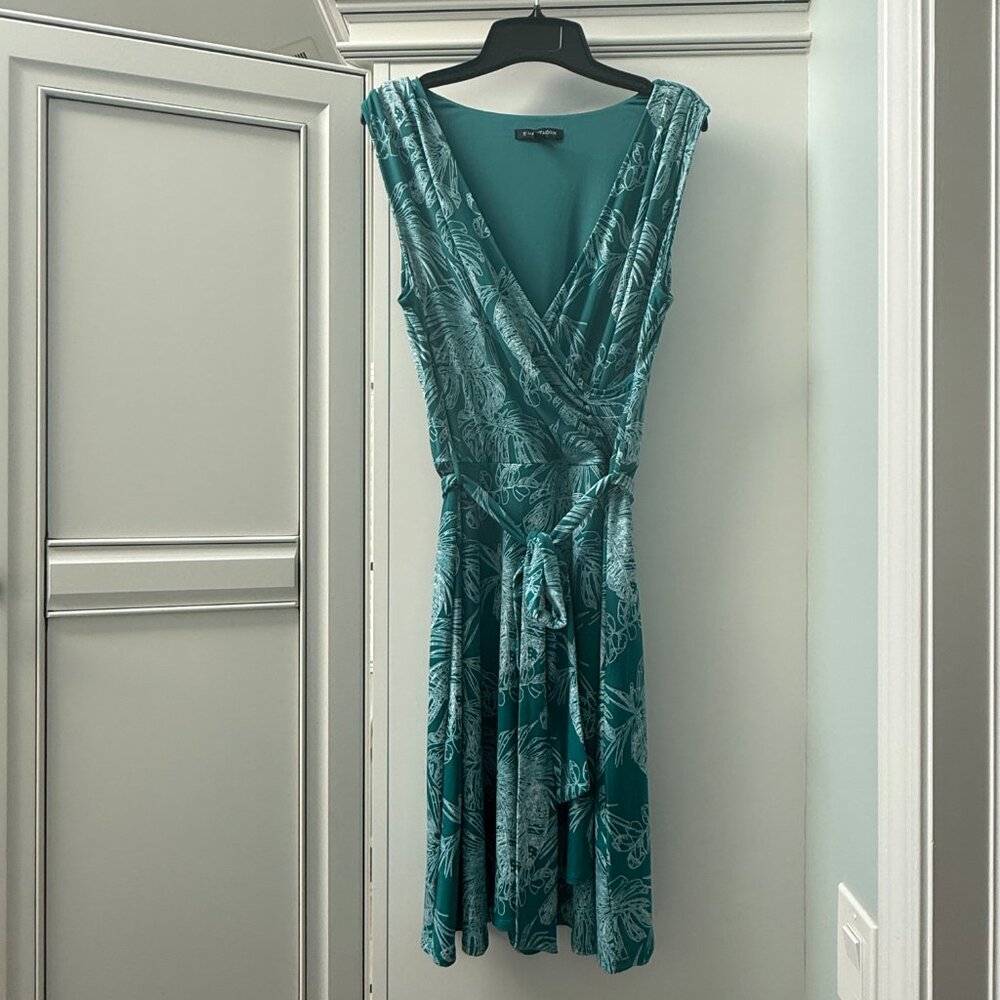 NWOT! 41 Hawthorn Tristana Essential Knit Faux Wrap Dress, Sz Large, Teal Green - Picture 2 of 12